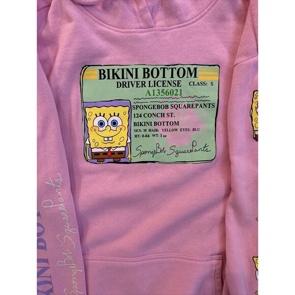 Nickelodeon Spongebob Bikini Bottom Driver's License Pink Pullover Hoodie Mens S - Picture 2 of 8